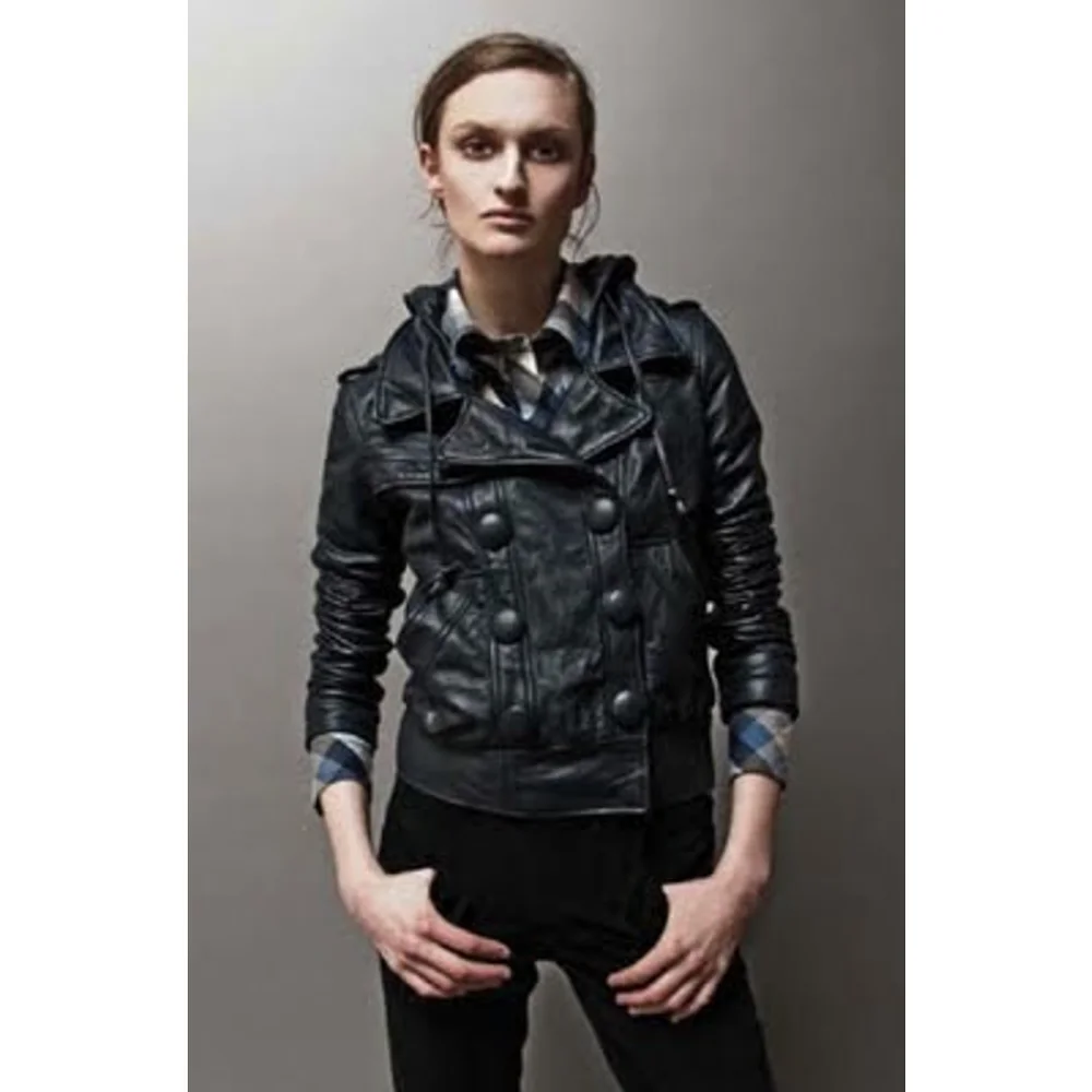 🛑SOLD🛑Mike & Chris VTG Rupert Double Breasted Hooded Grey Leather Jacket S - Picture 10 of 10